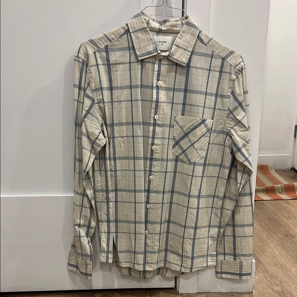 Men's Beige and Blue Checkered Shirt